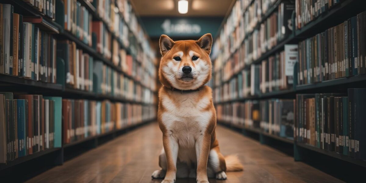 A lonely Shiba Inu waits quietly in the shadows of a library, unaware that a new chapter of love and companionship is about to begin.