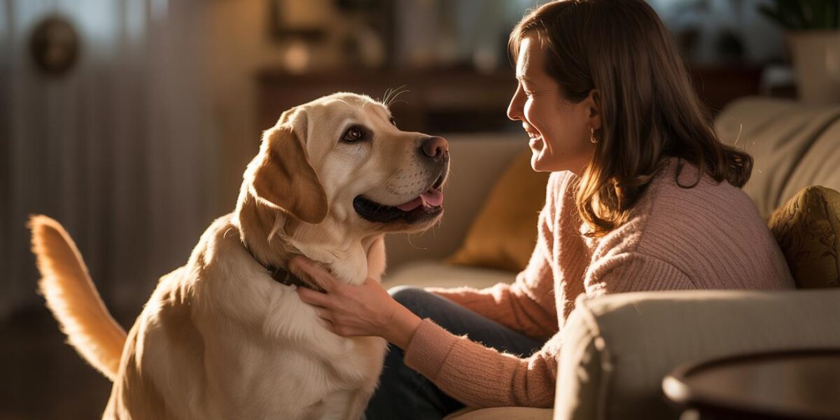 A touching moment of newfound companionship, as a once-abandoned Labrador Retriever finds love and acceptance in a caring home.