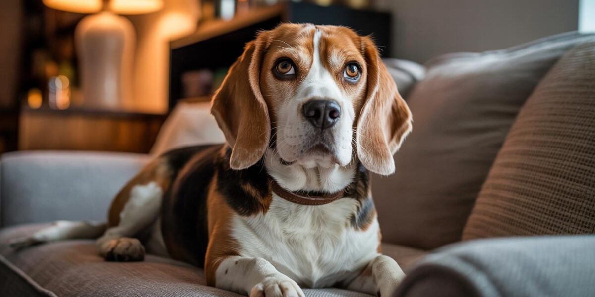 A beagle finds warmth and belonging in a loving home, embodying hope and resilience.