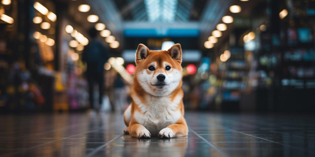 A lonely Shiba Inu waits patiently amidst the bustling chaos, hoping for a second chance and a caring heart to find him.