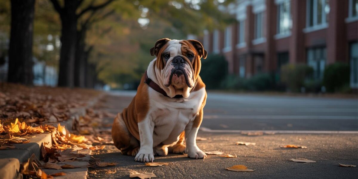 A lonely Bulldog waits in a library parking lot, his eyes reflecting both sorrow and the hope of a new beginning.