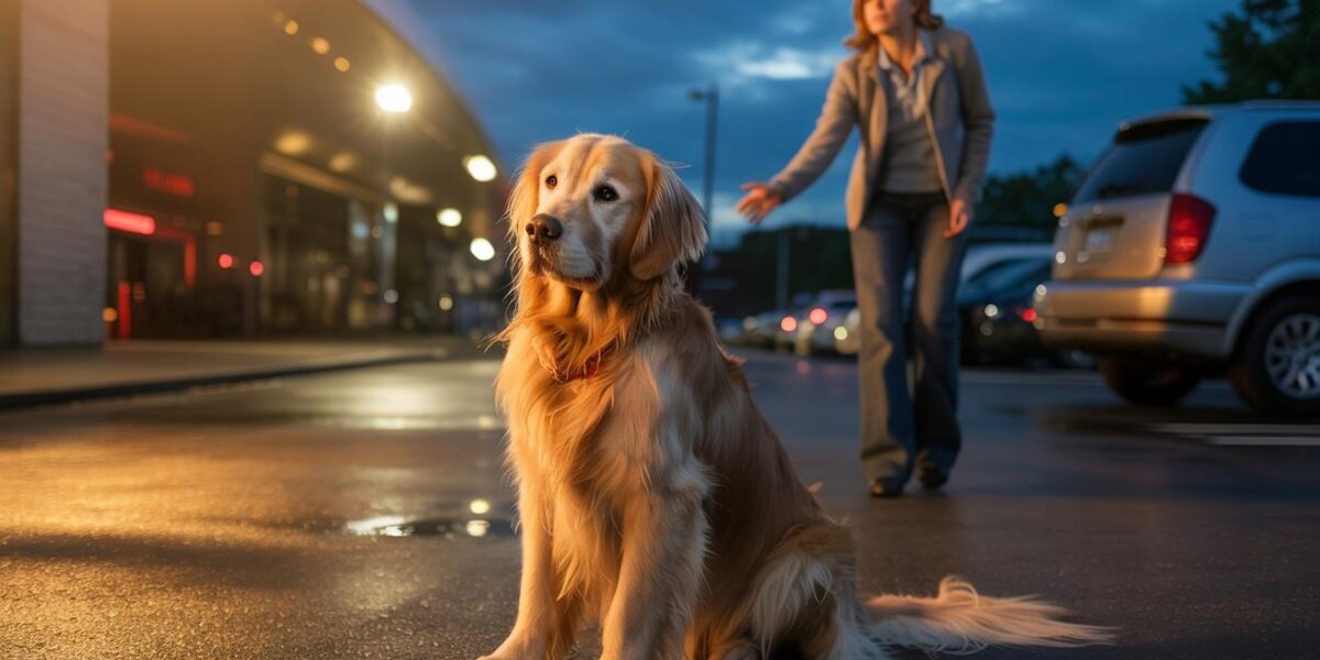 A poignant moment of hope and connection as a Golden Retriever meets a compassionate stranger in a deserted parking lot.