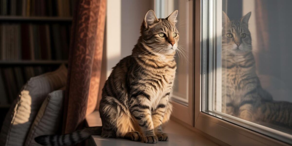 A serene tabby cat finds peace and belonging in a warm, inviting home, basking in cinematic light.